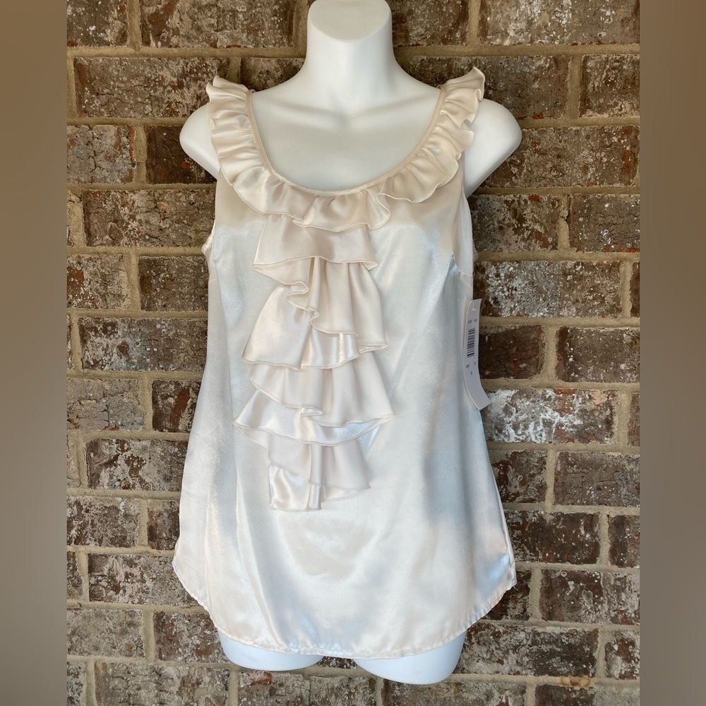 𝅺NWT Allison Taylor satin ruffle blouse women's Medium